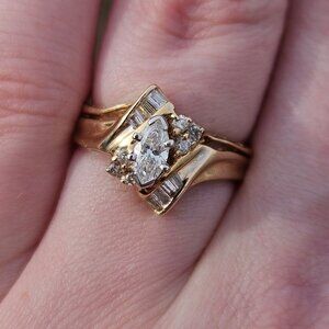 14K Yellow Gold Marquise Bypass Loose Wedding Ring Set 1/2TCW Size 6.75